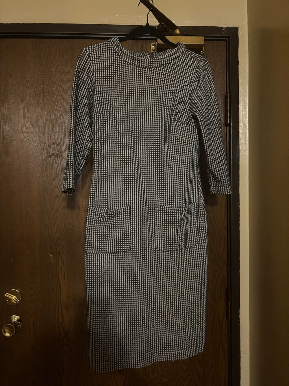 Boden Thick Fall Winter Warm Cotton Houndstooth Pockets Midi Dress